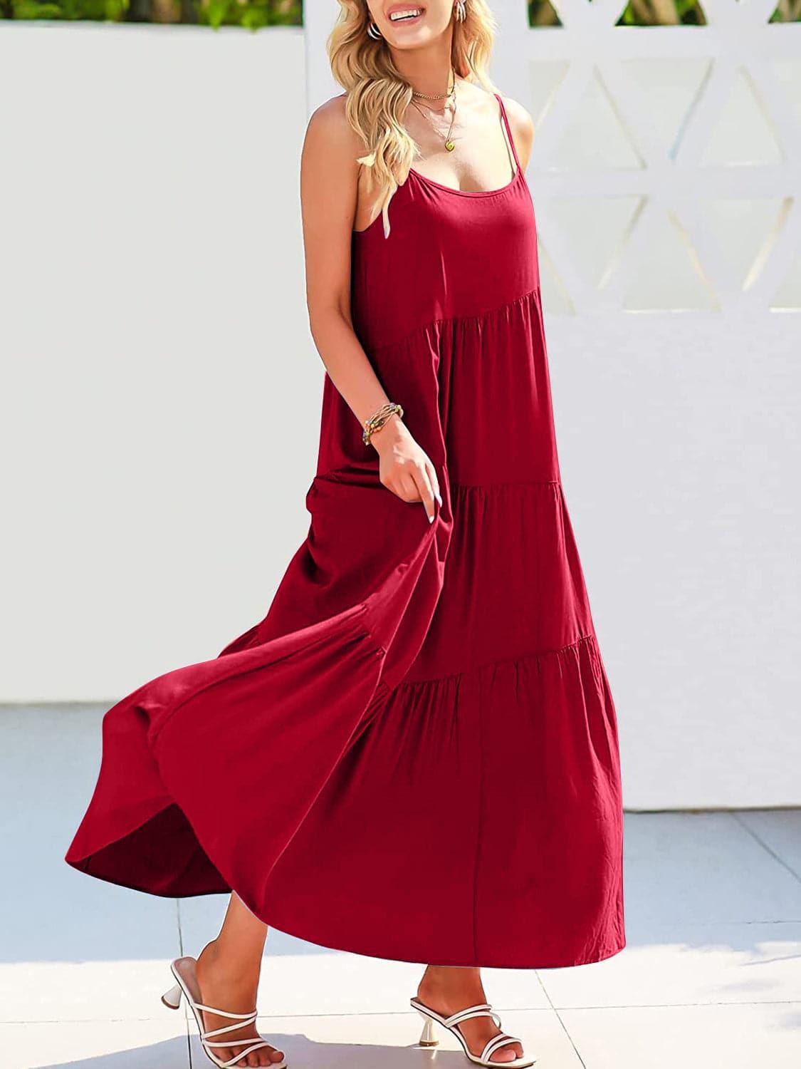 Stephanie Ruched Tiered Spaghetti Strap Dress - SwagglyLife Home & Fashion