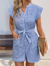 Striped Notched Tie Waist Romper - SwagglyLife Home & Fashion