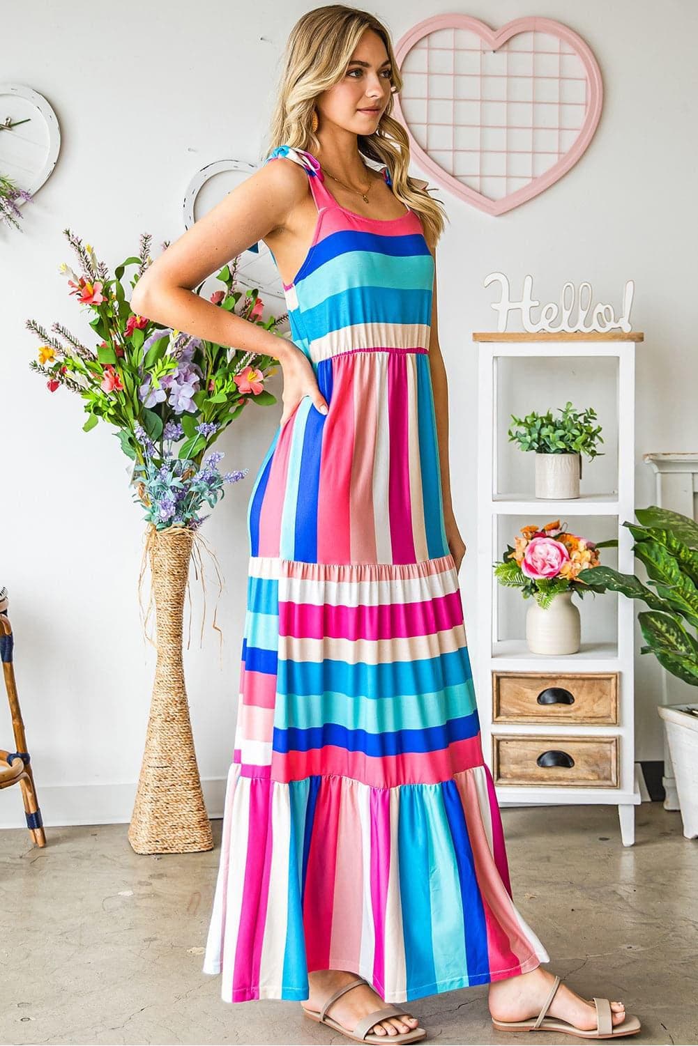 Striped Sleeveless Maxi Dress - SwagglyLife Home & Fashion