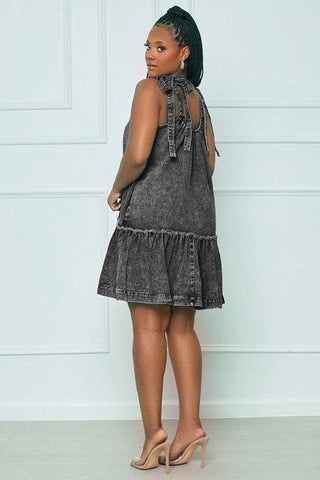 SUNNY SUNDAYS Tie-Strap Ruffle Denim Dress - SwagglyLife Home & Fashion