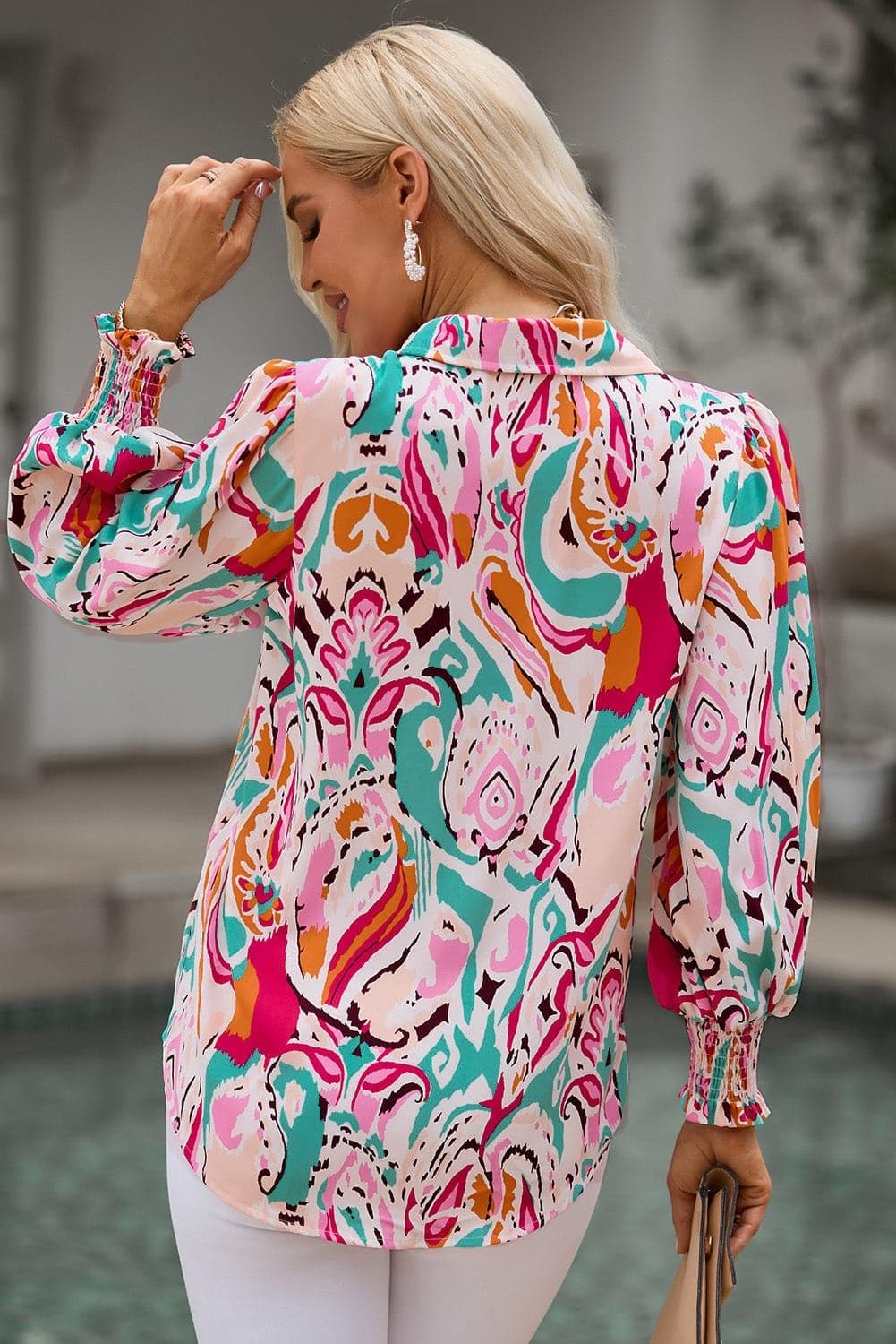 Printed Puff Sleeve Collared Blouse, Multiple Colors - SwagglyLife Home & Fashion