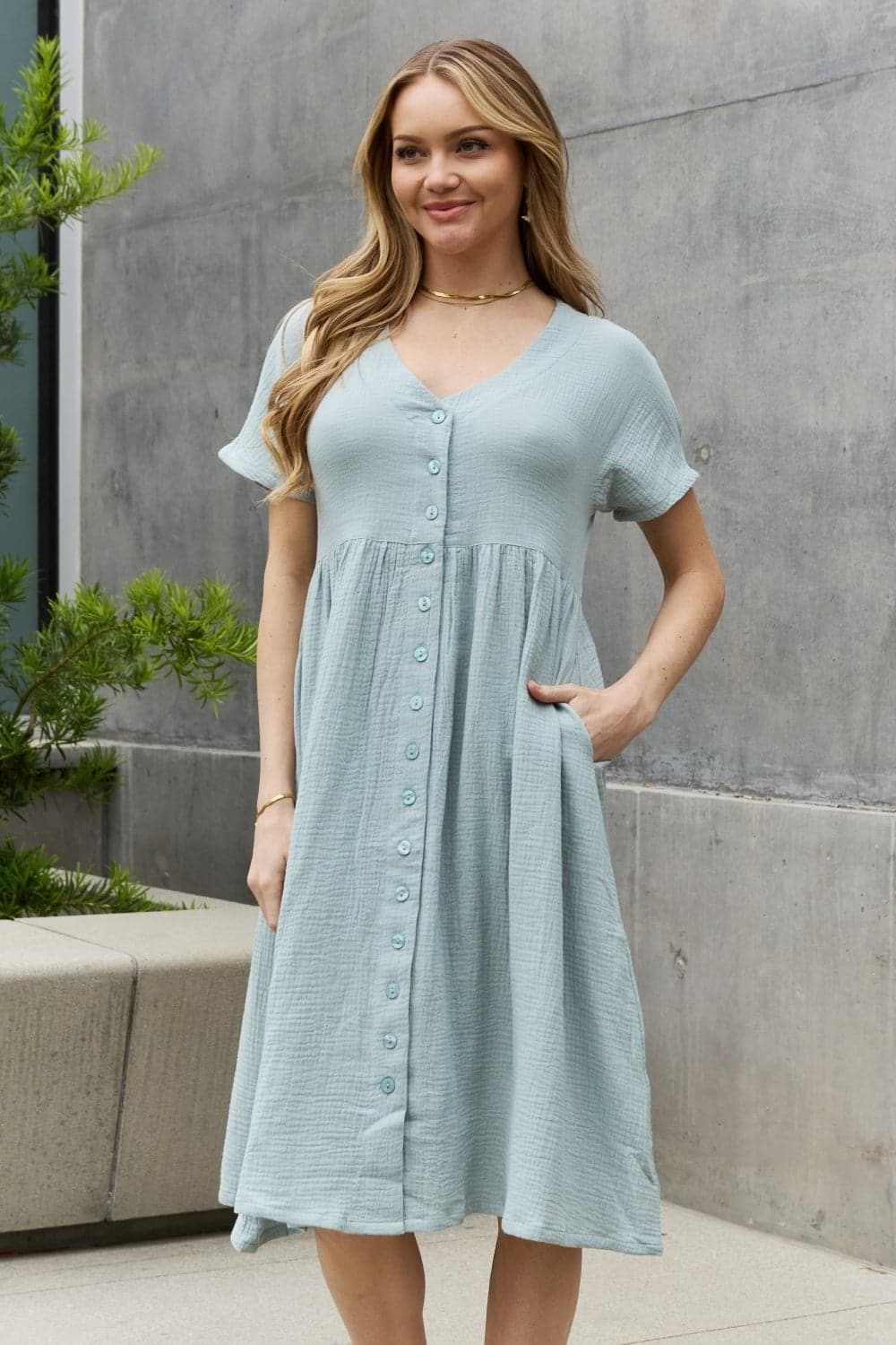 Sweet Lovely By Jen Full Size Button Down Midi Dress - SwagglyLife Home & Fashion