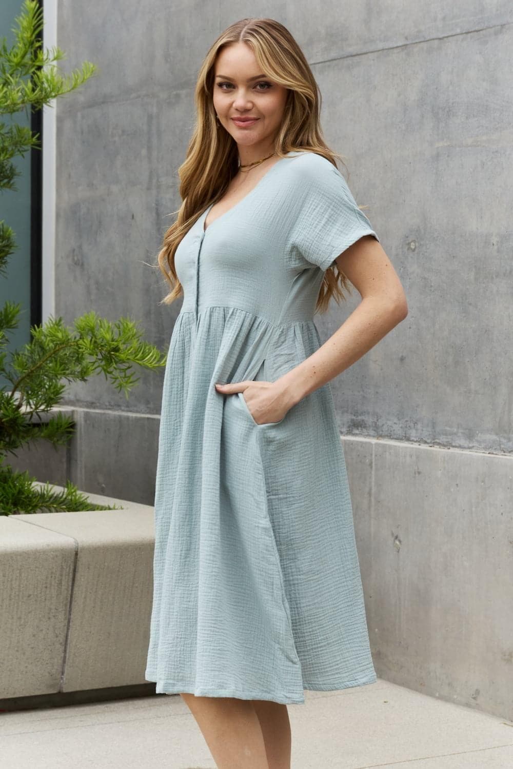 Sweet Lovely By Jen Full Size Button Down Midi Dress - SwagglyLife Home & Fashion