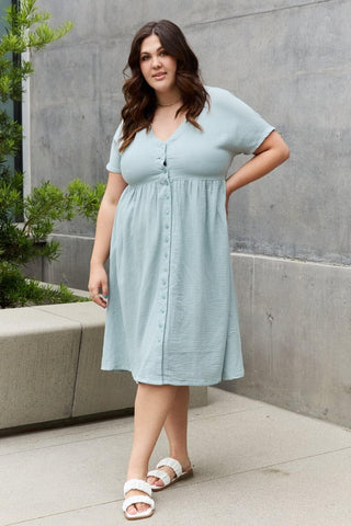 Sweet Lovely By Jen Full Size Button Down Midi Dress - SwagglyLife Home & Fashion