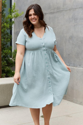 Sweet Lovely By Jen Full Size Button Down Midi Dress - SwagglyLife Home & Fashion