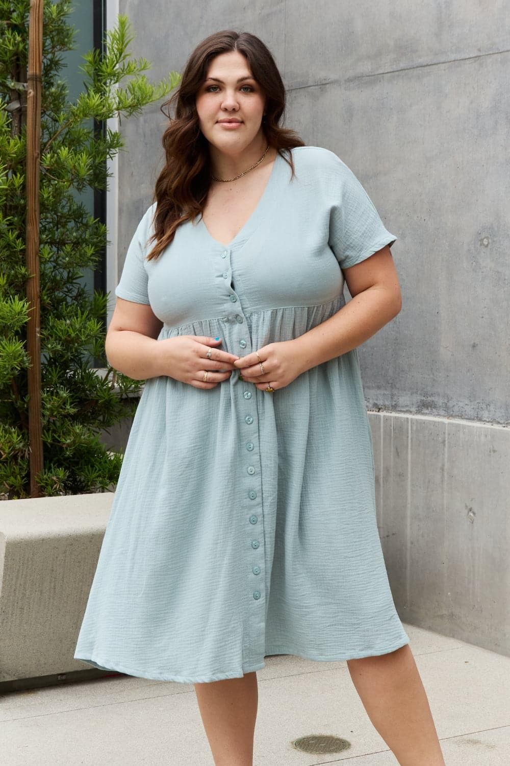 Sweet Lovely By Jen Full Size Button Down Midi Dress - SwagglyLife Home & Fashion