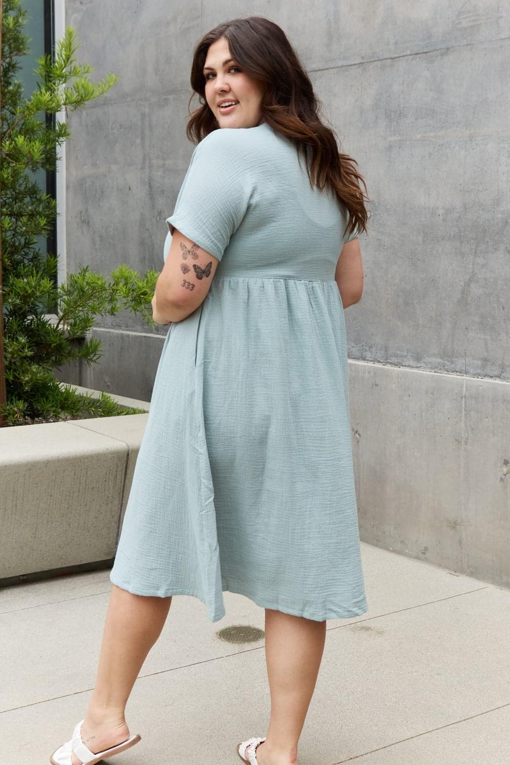 Sweet Lovely By Jen Full Size Button Down Midi Dress - SwagglyLife Home & Fashion