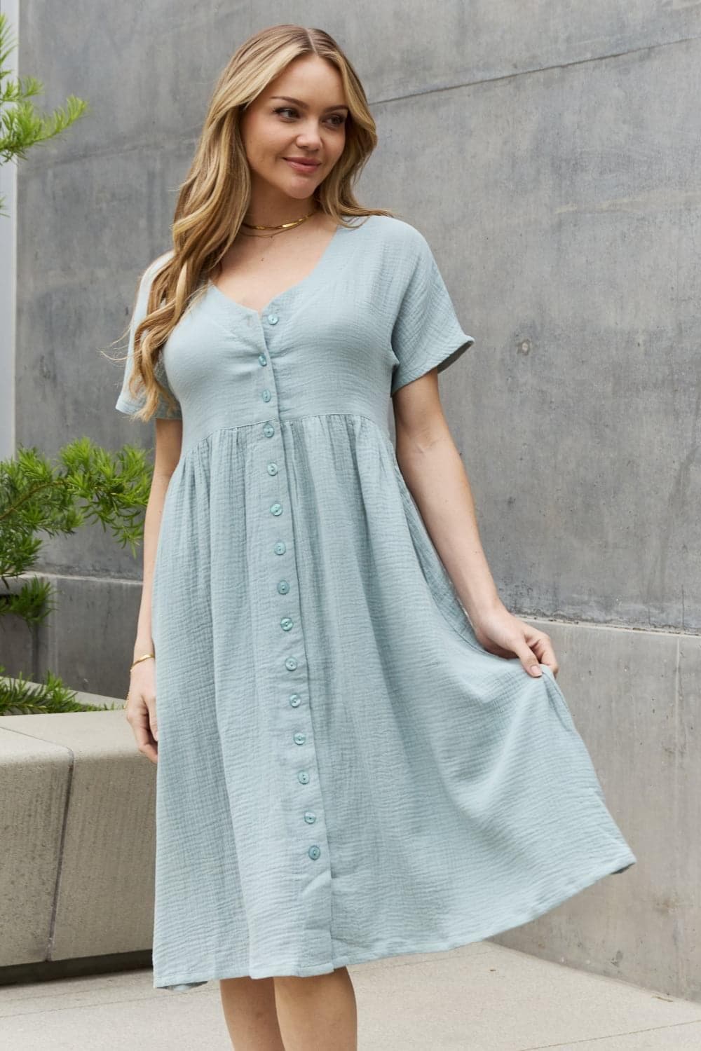 Sweet Lovely By Jen Full Size Button Down Midi Dress - SwagglyLife Home & Fashion