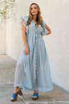 Sweet Lovely By Jen Full Size Drawstring Deep V Butterfly Sleeve Maxi Dress - SwagglyLife Home & Fashion
