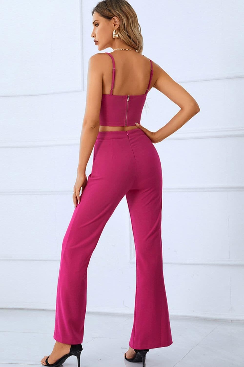 Sweetheart Neck Sports Cami and Slit Ankle Flare Pants Set - SwagglyLife Home & Fashion