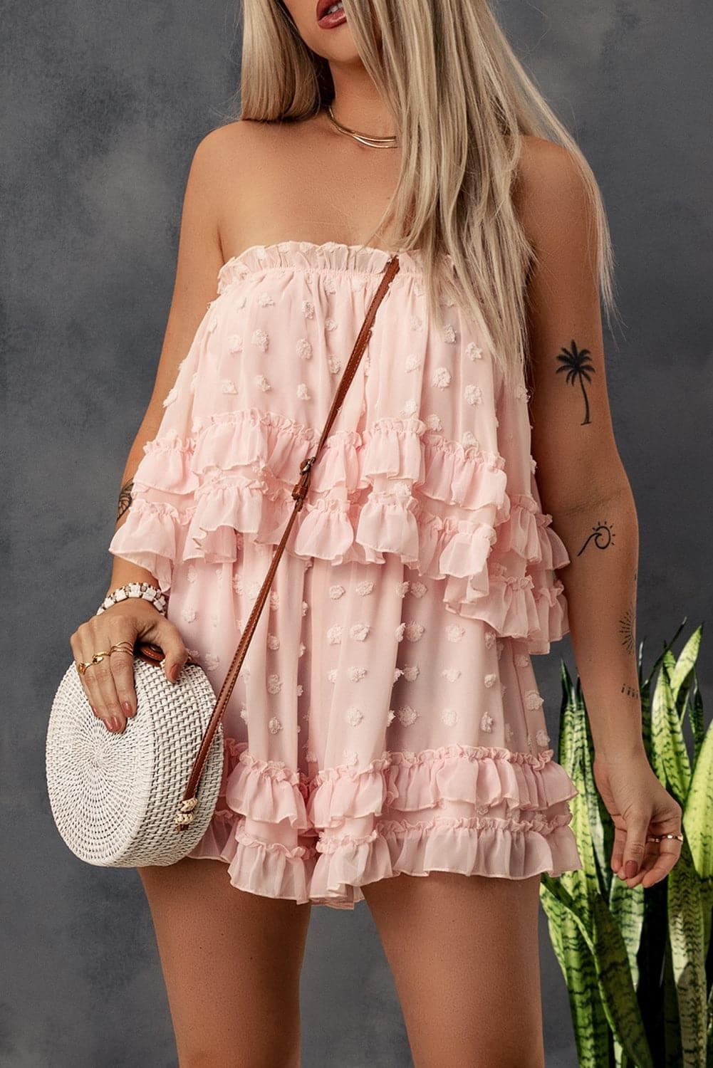 Swiss Dot Ruffled Strapless Romper - SwagglyLife Home & Fashion