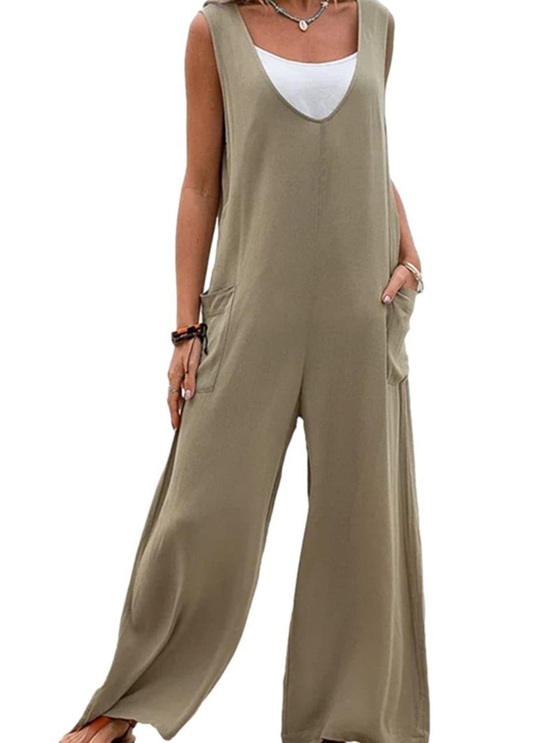Take a Stroll Full Size Wide Strap Jumpsuit with Pockets - SwagglyLife Home & Fashion