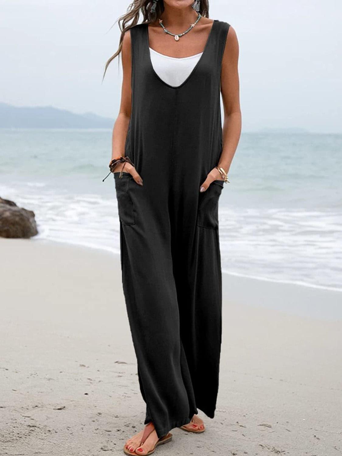 Take a Stroll Full Size Wide Strap Jumpsuit with Pockets - SwagglyLife Home & Fashion