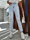 Tatiana Distressed Star Straight Jeans with Pockets - SwagglyLife Home & Fashion