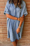 Taylor Pocketed Button Up Half Sleeve Denim Dress - SwagglyLife Home & Fashion
