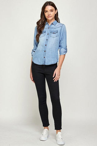 Tencel Top Denim Blouse - SwagglyLife Home & Fashion