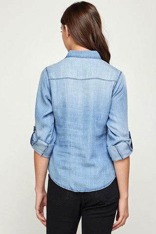 Tencel Top Denim Blouse - SwagglyLife Home & Fashion