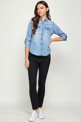 Tencel Top Denim Blouse - SwagglyLife Home & Fashion