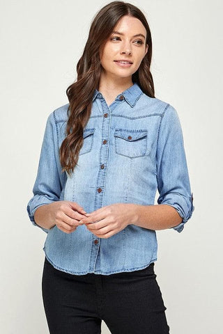 Tencel Top Denim Blouse - SwagglyLife Home & Fashion