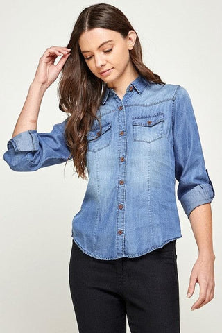 Tencel Top Denim Blouse - SwagglyLife Home & Fashion