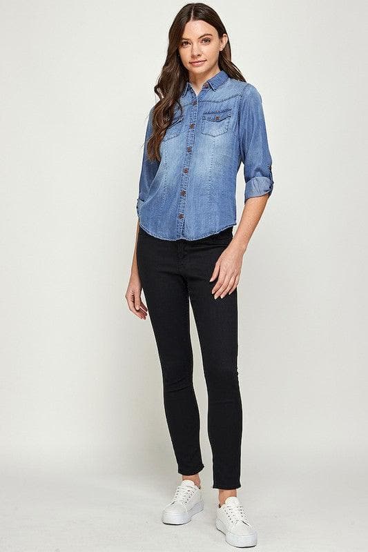 Tencel Top Denim Blouse - SwagglyLife Home & Fashion