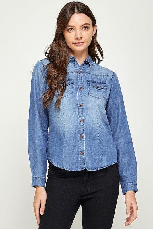 Tencel Top Denim Blouse - SwagglyLife Home & Fashion