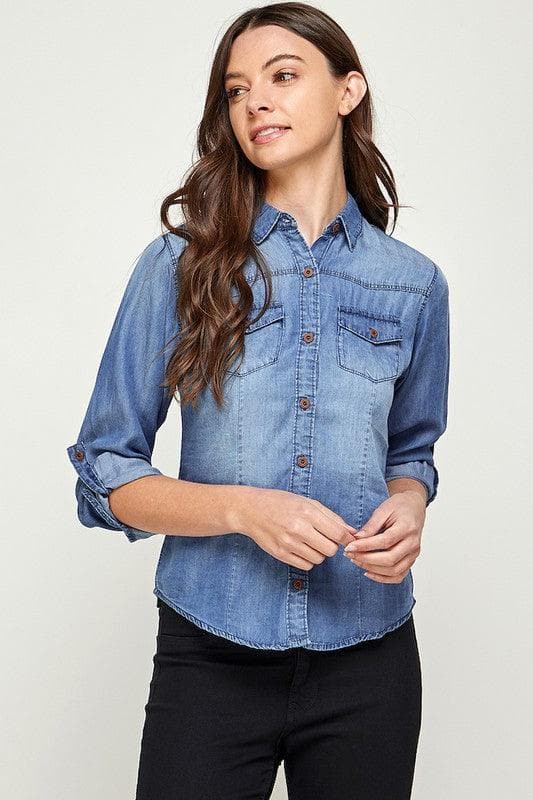 Tencel Top Denim Blouse - SwagglyLife Home & Fashion