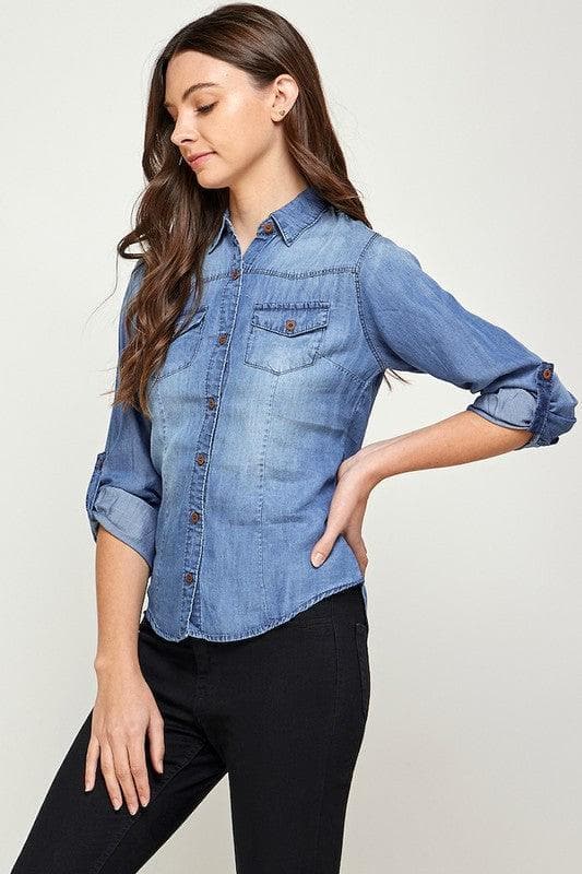 Tencel Top Denim Blouse - SwagglyLife Home & Fashion