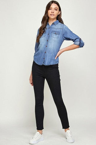 Tencel Top Denim Blouse - SwagglyLife Home & Fashion