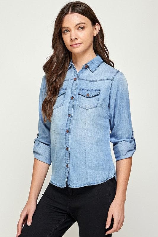 Tencel Top Denim Blouse - SwagglyLife Home & Fashion