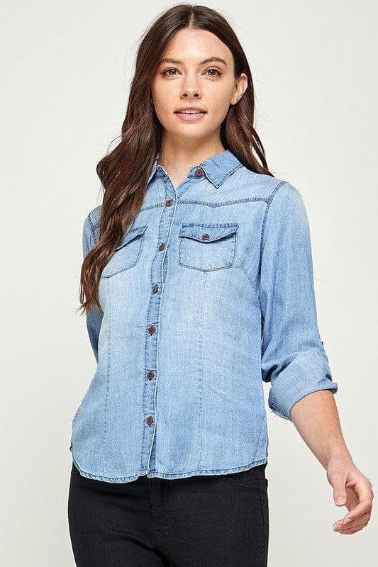 Tencel Top Denim Blouse - SwagglyLife Home & Fashion