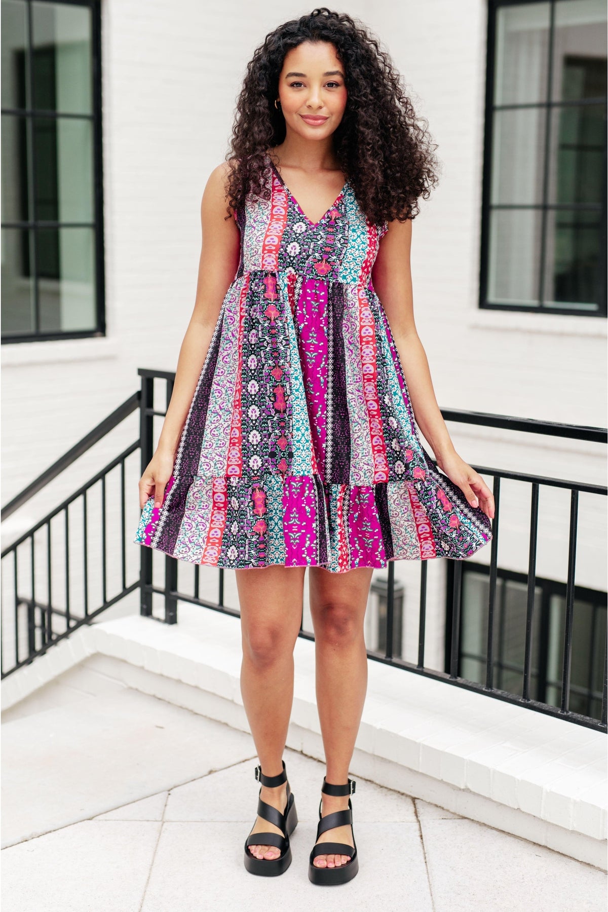 That's So Boho Mixed Print Sleeveless Dress - SwagglyLife Home & Fashion