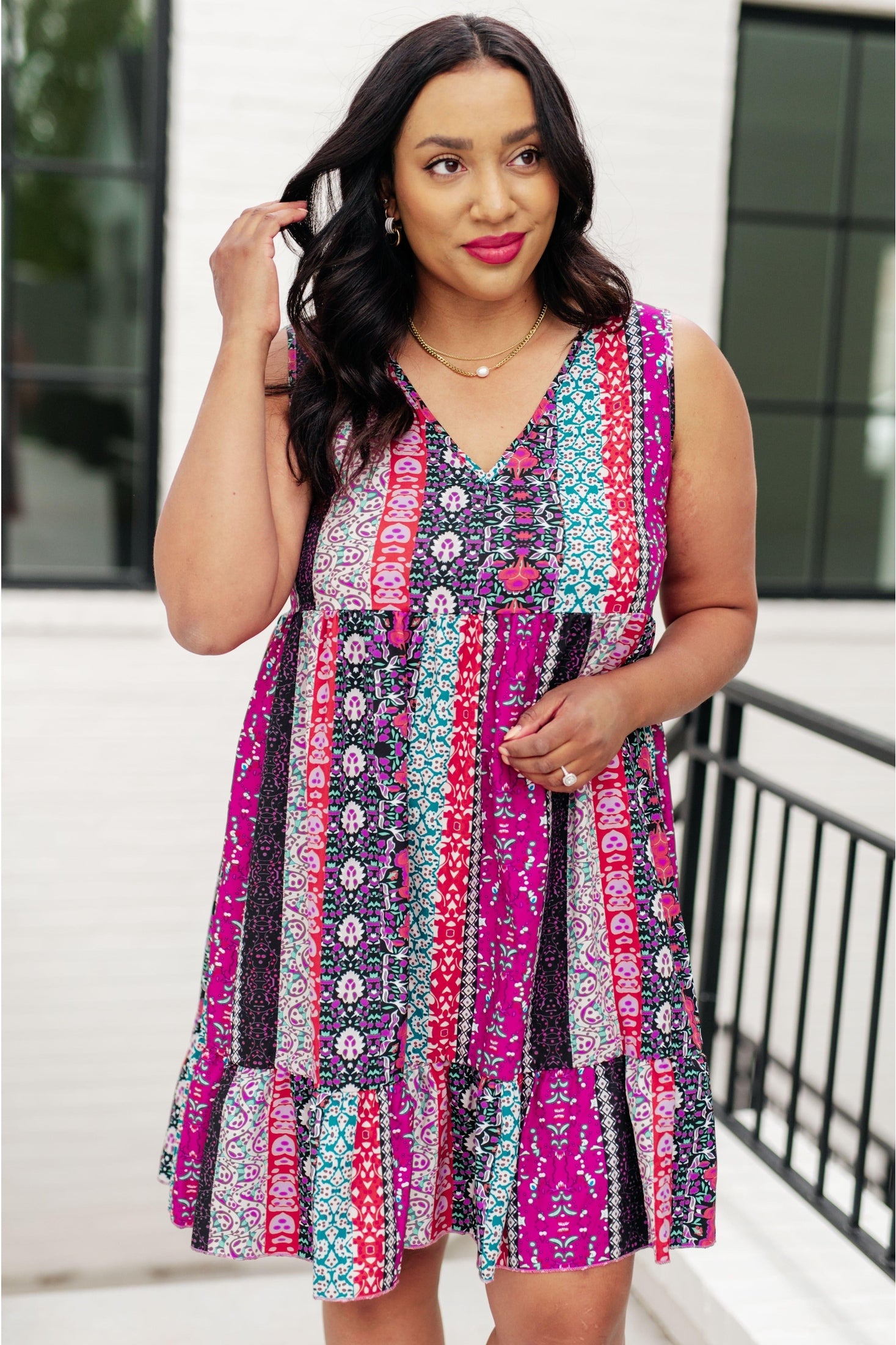 That's So Boho Mixed Print Sleeveless Dress - SwagglyLife Home & Fashion