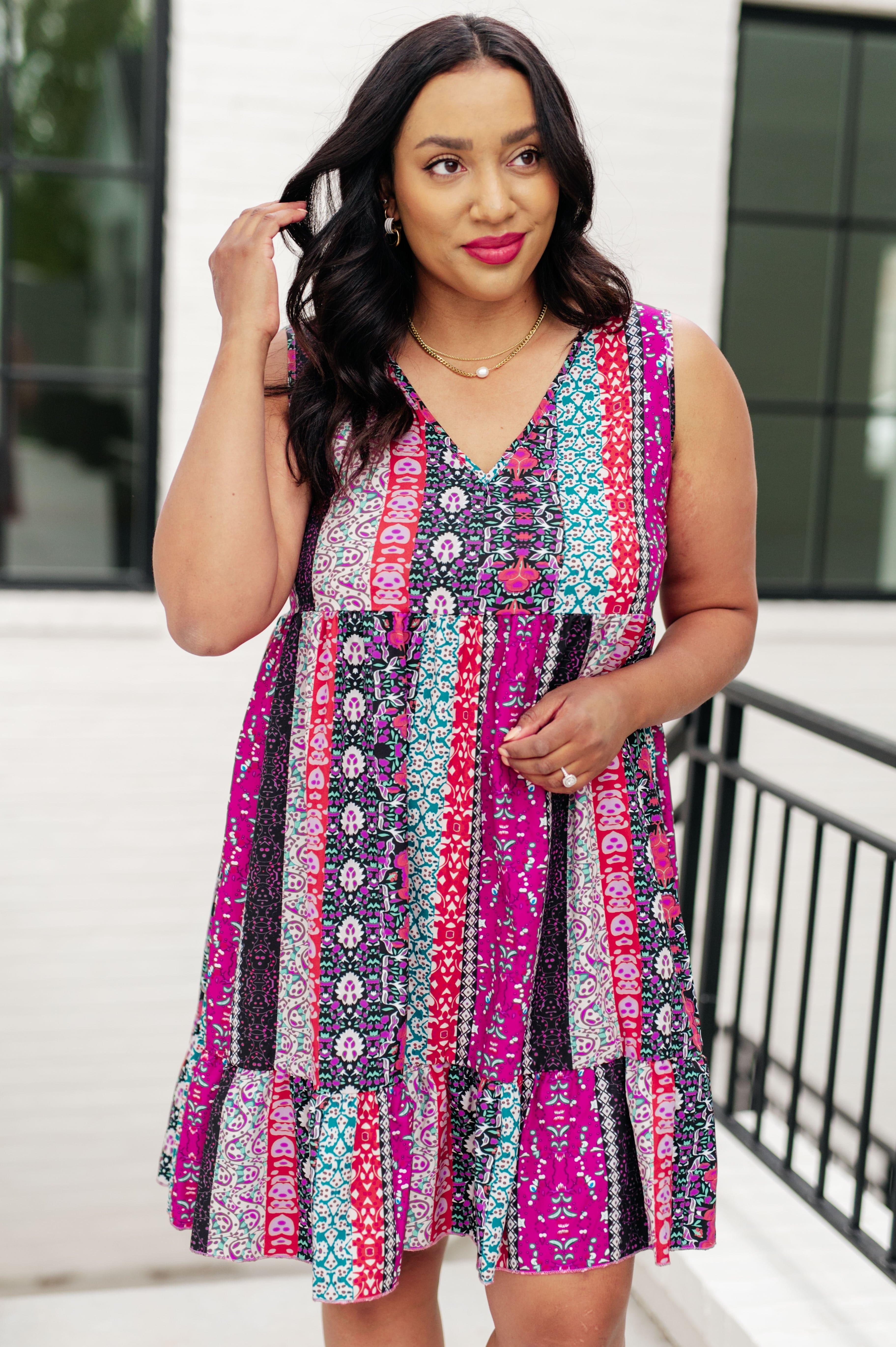 That's So Boho Mixed Print Sleeveless Dress - SwagglyLife Home & Fashion