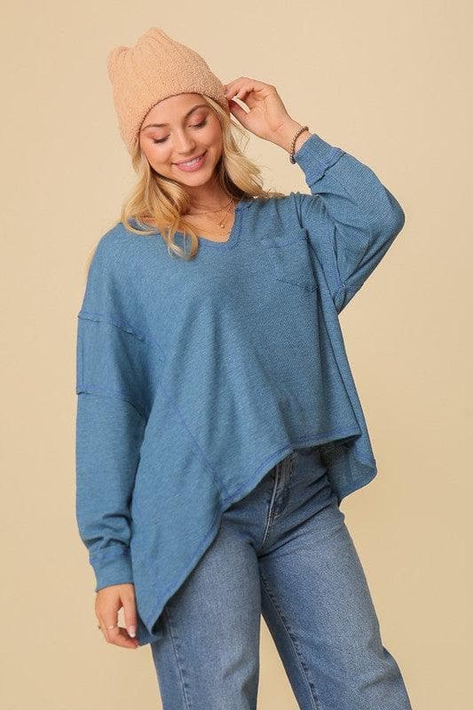 Thermal High Low V-Neck Oversized Top - SwagglyLife Home & Fashion