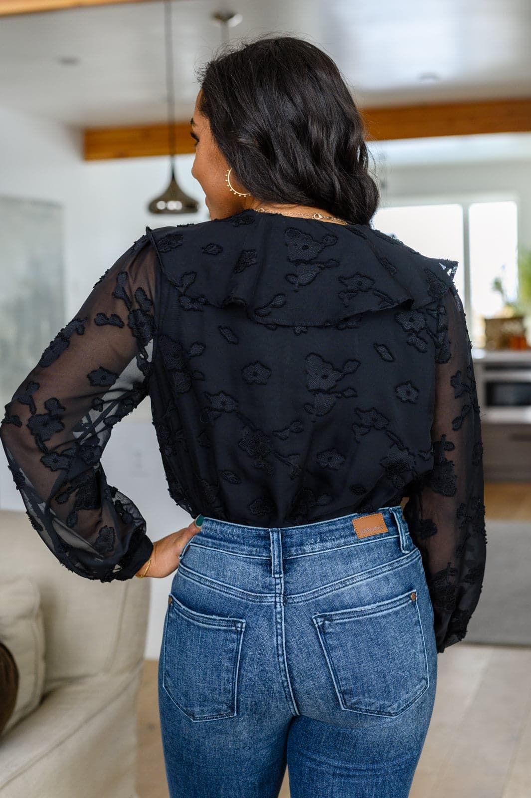 Think Of Me Ruffle Long Sleeve Bodysuit in Black - SwagglyLife Home & Fashion