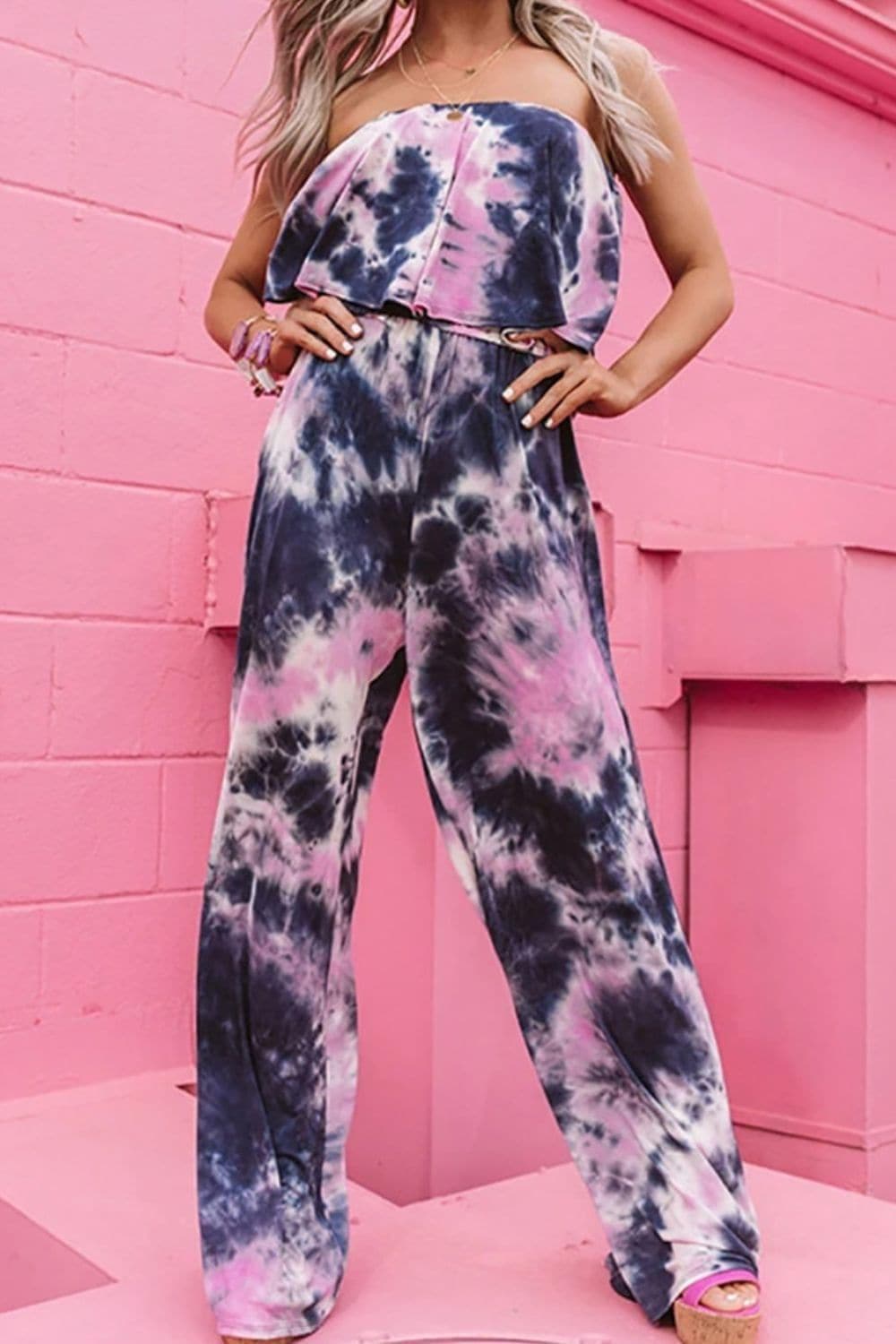 Tie-Dye Layered Strapless Jumpsuit - SwagglyLife Home & Fashion