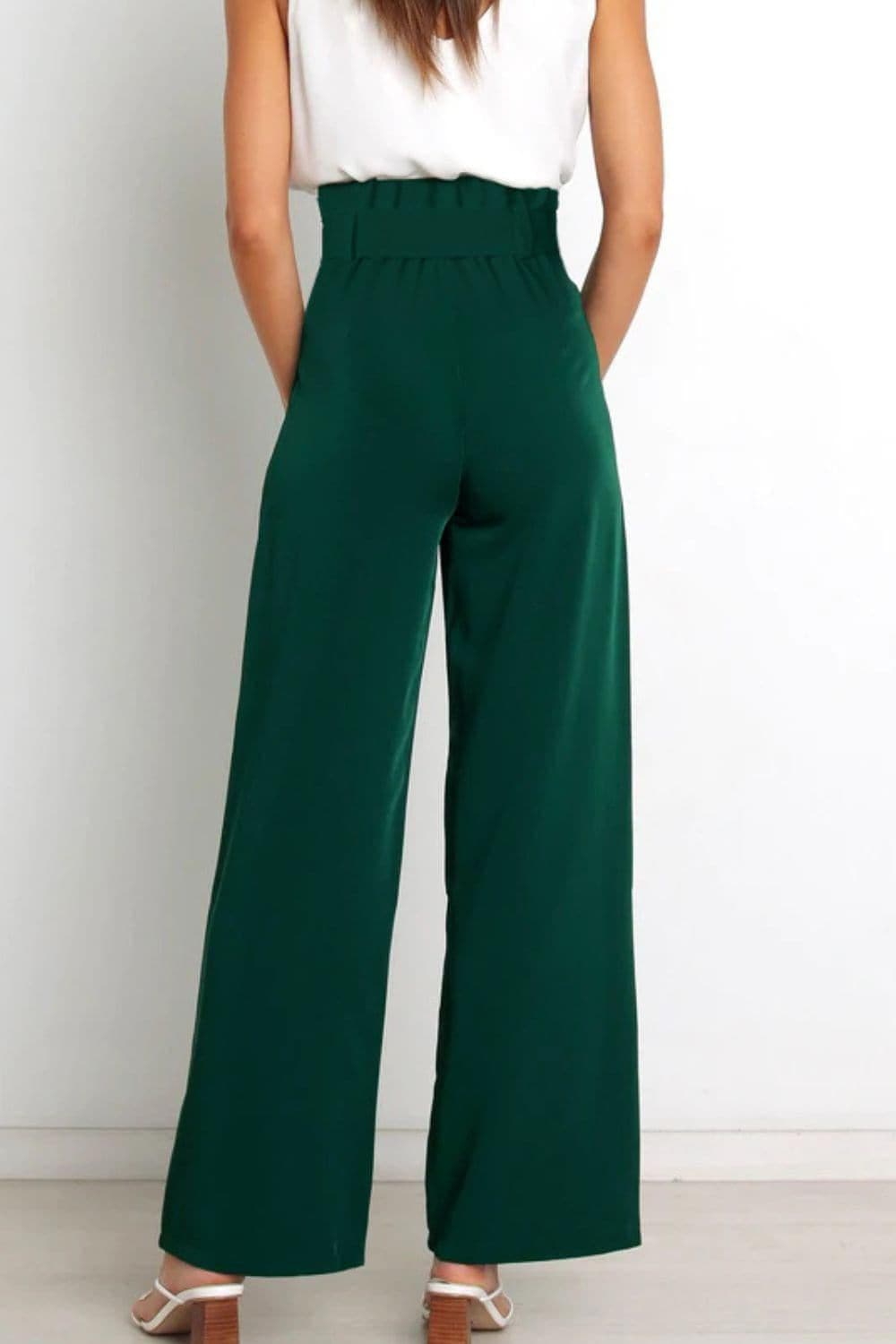 Tie Front Paperbag Wide Leg Pants - SwagglyLife Home & Fashion