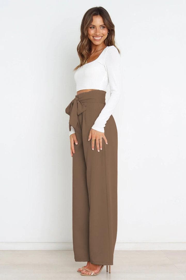 Tie Front Paperbag Wide Leg Pants, 9 Colors - SwagglyLife Home & Fashion