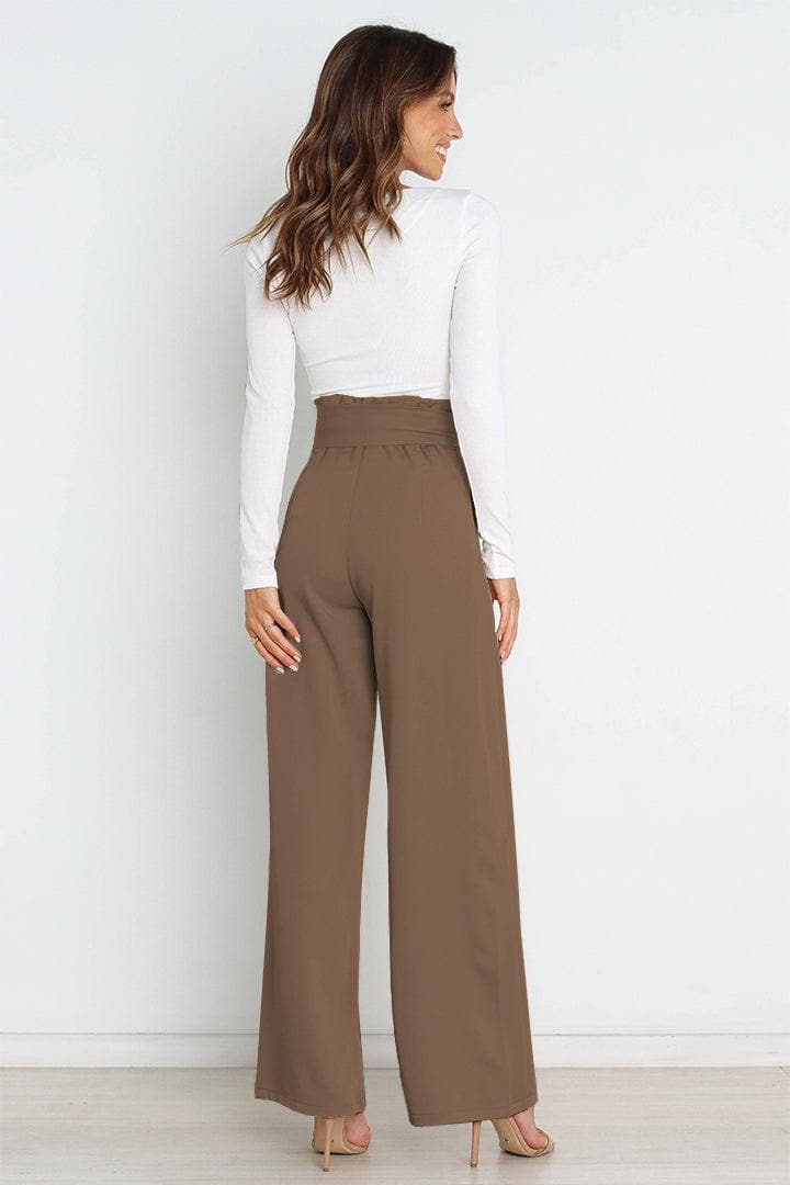 Tie Front Paperbag Wide Leg Pants, 9 Colors - SwagglyLife Home & Fashion