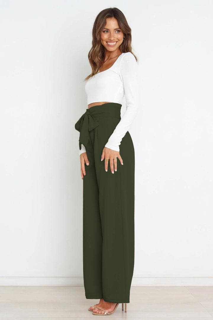 Tie Front Paperbag Wide Leg Pants, 9 Colors - SwagglyLife Home & Fashion