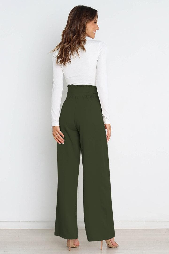 Tie Front Paperbag Wide Leg Pants, 9 Colors - SwagglyLife Home & Fashion