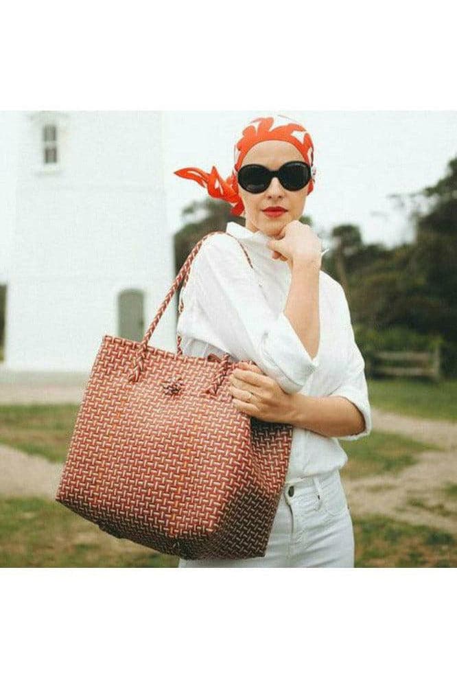 Toko Bazaar Woven Tote Bag - in Red & White - SwagglyLife Home & Fashion