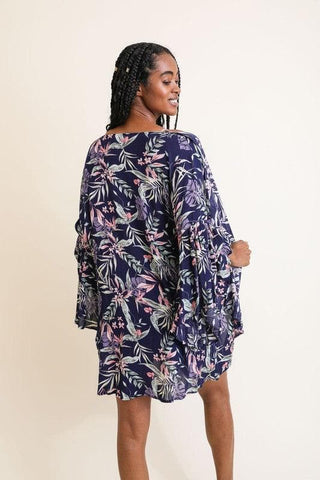 Tropical Leaves Draped Sleeve Kimono - SwagglyLife Home & Fashion