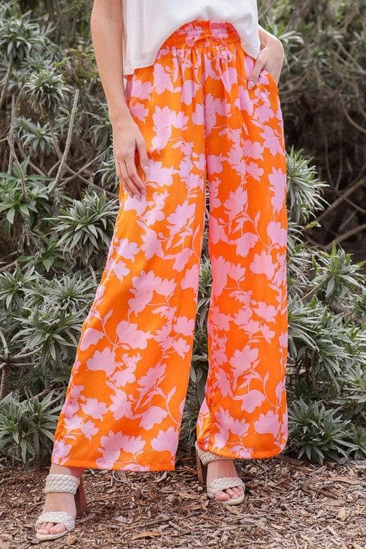 Tropical Print Wide Pants with Self Tie Drawstring - SwagglyLife Home & Fashion