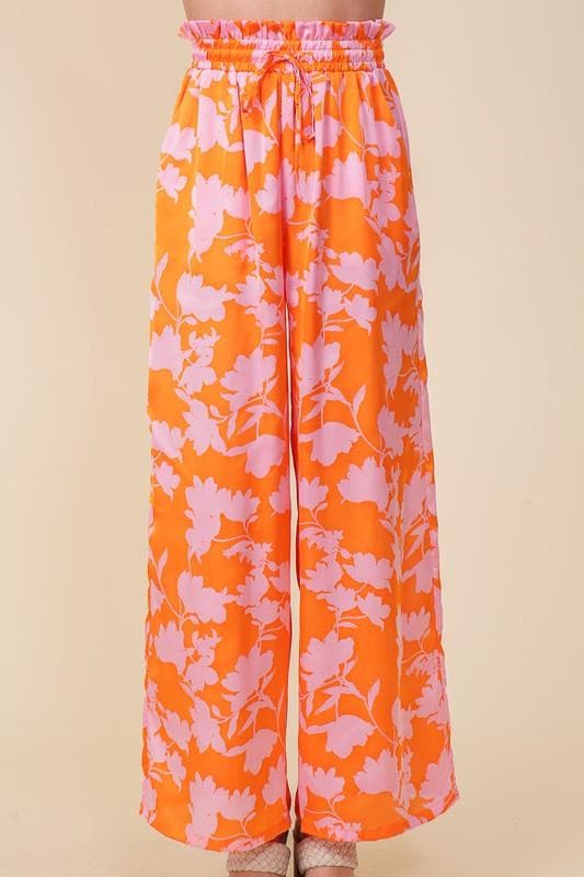 Tropical Print Wide Pants with Self Tie Drawstring - SwagglyLife Home & Fashion