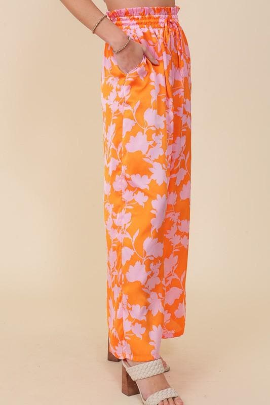 Tropical Print Wide Pants with Self Tie Drawstring - SwagglyLife Home & Fashion