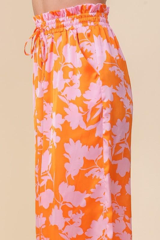 Tropical Print Wide Pants with Self Tie Drawstring - SwagglyLife Home & Fashion