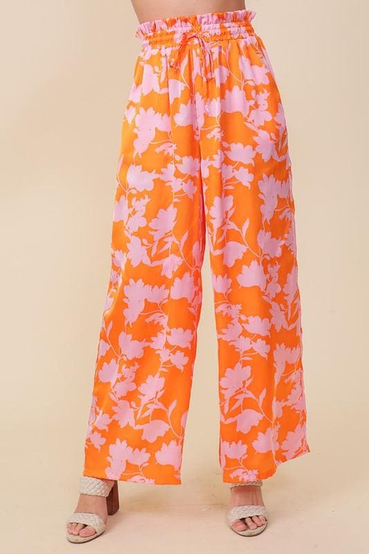 Tropical Print Wide Pants with Self Tie Drawstring - SwagglyLife Home & Fashion