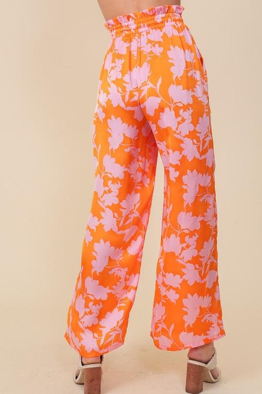Tropical Print Wide Pants with Self Tie Drawstring - SwagglyLife Home & Fashion